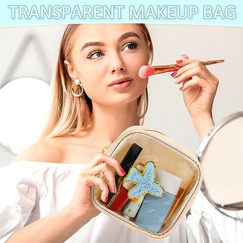 Silkfly 6 Pcs Cute Preppy Patch Makeup Bags Bulk Christmas Mini Pouches for Gifts Chenille Nylon Toiletry Macaron Color Cosmetic Bags with Zipper Clear Toiletry Pouches for Women Travel Supplies