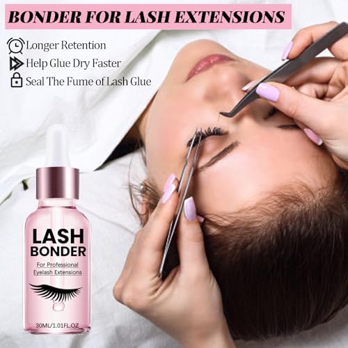 Lash Glue Primer Super Lash Bonder for Eyelash Extensions Kit Instant Cure Adhesive Companion Lash Glue Remover 6IN1 Professional Use Only Lash Extension Supplies with Tweezers Applicator