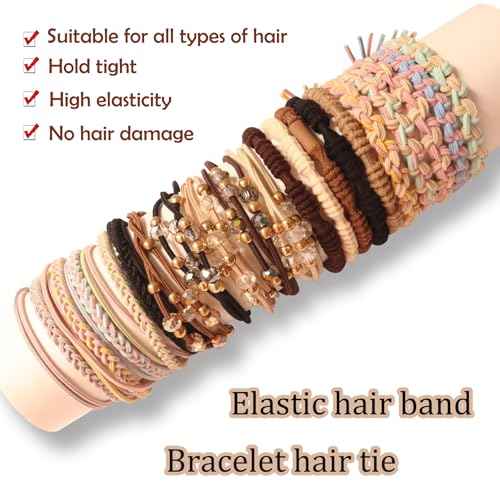 20 PCS Boho Hair Ties, Bracelets Hair Ties for Thick or Thin Hair, Ponytail Holders, 2.5¡¯¡¯ Hair Ties No-Damage