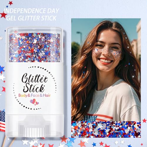 4th of July Body Glitter Stick - Red White Blue Chunky Glitter, 2 Pack