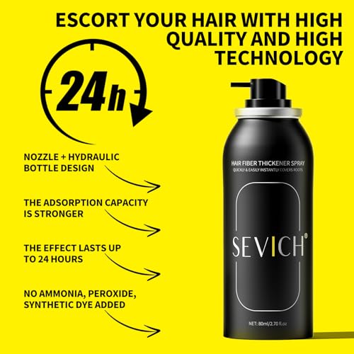 Sevich Hair Fiber Spray - Instant Hair Thickening Powder, 80ml Black