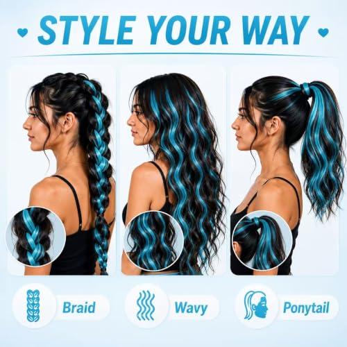 Teal Blue Clip-in Hair Extensions - 10 Piece Synthetic Set