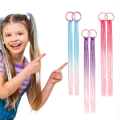 Colored Braids Hair Extensions for Kids,Girls Braided Ponytail Extension,Rubber Bands Hair Extensions,Rainbow Braided Synthetic Hairpieces,Crazy Hair Day Accessories,Cosplay Dress Up,Mardi gras FH-02