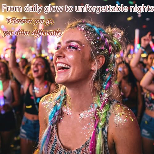 Glitter Gel & Clip-in Hair Extensions Set - Festival Party Glow Kit