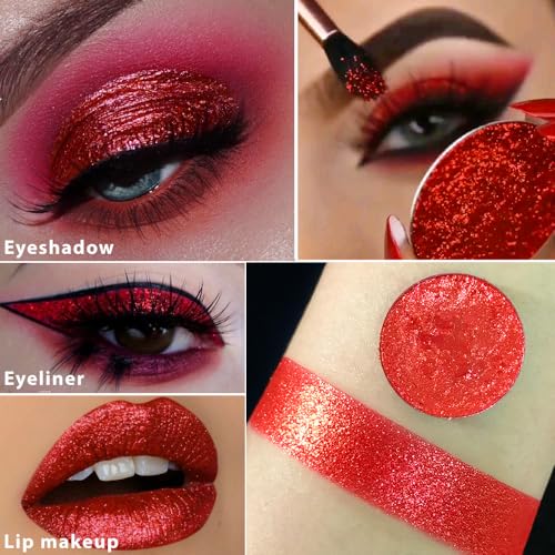 Afflano Red Glitter Eyeshadow - Diamond Metallic Pigmented