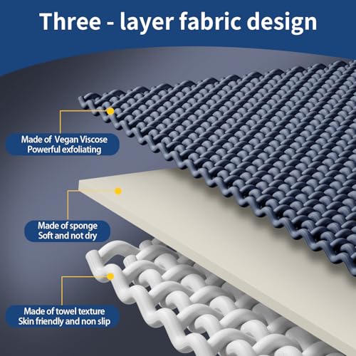 Exfoliating Glove - 3D Checkered Triple-Layer Exfoliating Body Scrubber Exfoliator for Dead Skin Removal & Radiant Skin, Vegan Viscose Mitt Exfoliator for Sensitive Skin, Elastic Wrist