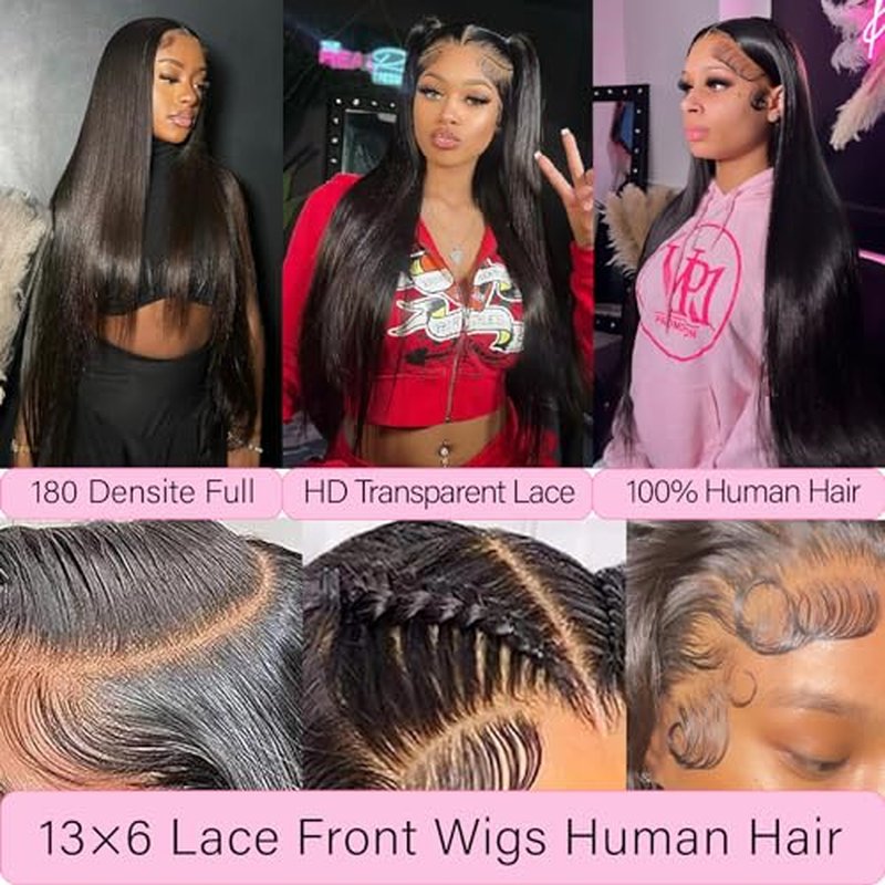 UKOWN 13x6 Lace Front Wig - 28 Inch Straight Human Hair, 200 Density