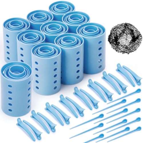 WILLBOND 141 Pcs Plastic Hair Curlers Set with Clips & Pins - Baby Blue