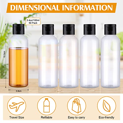 Nuenen 50 Pcs 3.4 oz TSA Approved Travel Bottles with Flip Cap