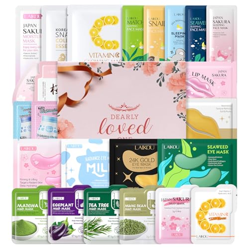 LAIKOU Face Mask£¬Skin Care Set, Skin Care Mask Set, Gifts for Women, Travel Size Toiletries Mother's Day Christmas Birthday Valentine's Day Mom Daughter Teen Girls Wife Lover Sister Friends 24pcs