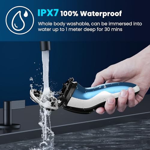 Waterproof Men¡¯s Electric Shaver with Travel Case, Powerful & Quiet, Type C Fast Charge (60min Charge, 120min Use), Precision Trimmer (Blue)