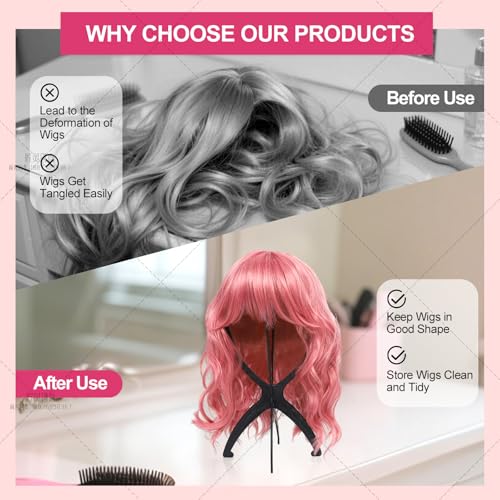 Portable Wig Stand Holder 2 Pack, Collapsible Tripod for Wigs and Drying