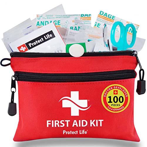 Protect Life First Aid Kit for Home/Business, HSA/FSA Eligible Emergency Kit | Mini Travel First Aid Kit | Camping First Aid Kit Hiking | Small First Aid Kit for Car | Survival Medical Kit - 100pcs