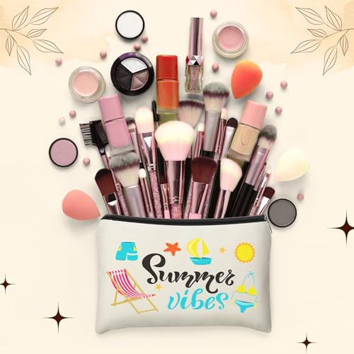 Kacctyen 16 Pcs Beach Makeup Bag Summer Cosmetic Bag Bulk with Zipper Portable Beach Essentials Kit Survival Kit Travel Make up Pouch Storage Pouch for Women Large Capacity Gift Travel(Summer)