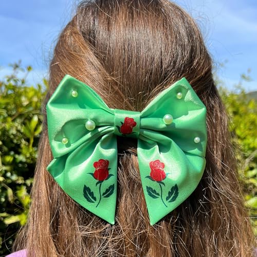 VIADALINNO Hair Clip Bow in a Box Pearls Roses for Women and Girls Silky Cute Coquette Teen Babygirl Little Barrette Hairbows Belle Cinderella Child Giftable Accessories Outfit (1, Light green)