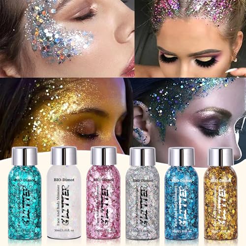 BIO-Dimot Face & Body Glitter Gel, 30ml Chunky Sparkle Makeup Gel for Eyes, Hair & Skin ? Easy-Apply, Long-Lasting Shimmer for Parties, Festivals & Costumes
