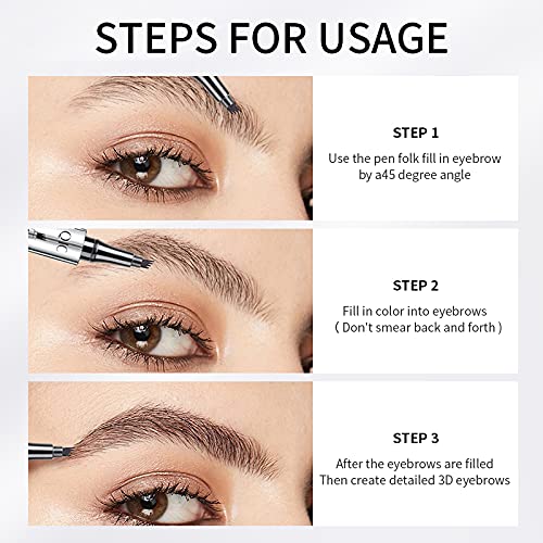 Yulinlon Q703 Waterproof Precision Eyebrow Stylus Pen for Natural, Lasting Brows, 4-Tip (4#Black)