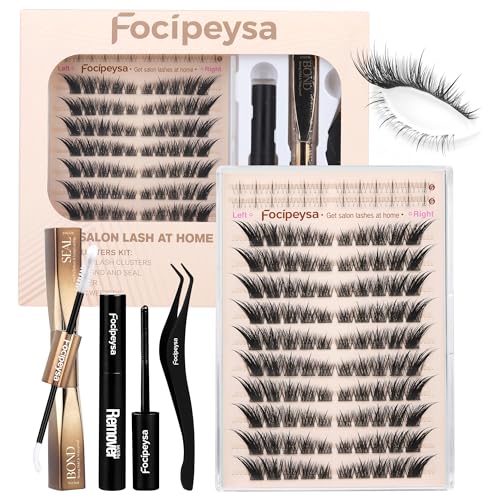 Focipeysa Fox Eye Lash Clusters Kit with Bond, Seal, Remover & Tweezers - C-Fox Version