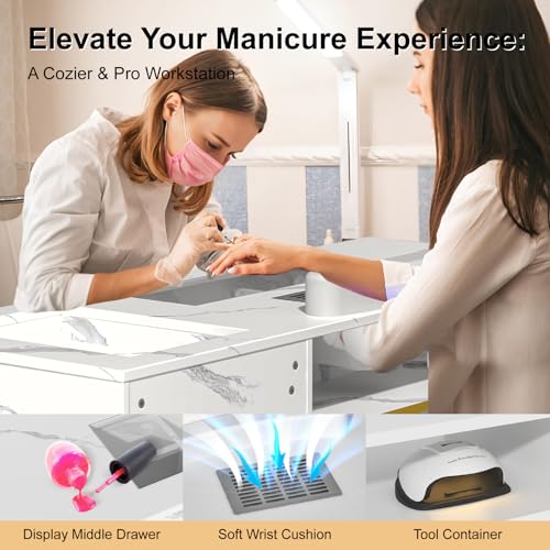 Manicure Table with Electric Dust Collector & Glass Top