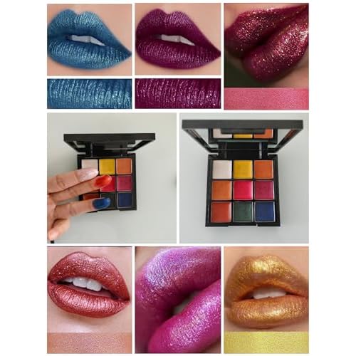 9color Glitter Super Gloss Lipstick Palette moisturizing Waterproof glimmer Lip Palette Makeup,Pigmented Festival Halloween Body Face Paint Lipstick Set
