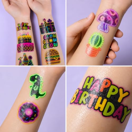96 Neon Temporary Tattoos for Kids & Adults - 8 Sheets