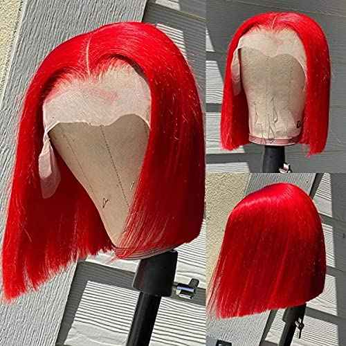 Red Bob Wigs Human Hair Red 13X4 Bob Lace Frontal Wigs Human Hair for Black Women180% Density Wear and Go Glueless Wig Blunt Cut Straight Short Bob Wigs Pre Plucked With Baby Hair 10 Inch