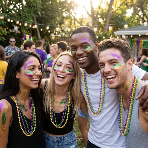 Carnival Color Face Body Glitter with 6Pcs Matching Necklaces, Holographic Sparkly Hair Glitter, Carnival Festival Party Glitter Makeup Accessories for Women & Girls
