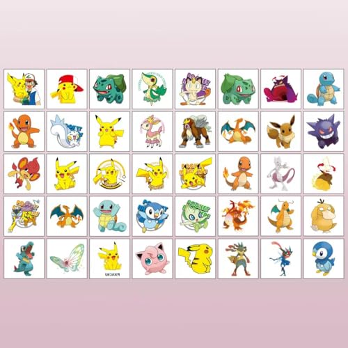 Pokemon Temporary Tattoos - 40 Sheets Fake Body Stickers