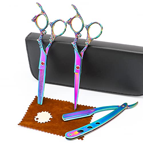 Professional Hair Cutting Scissors Sets Multifunctional Thinning Scissors Straight Shears Tools Stainless Steel Salon Barber Hairdressing Scissors for Men Women Home Use