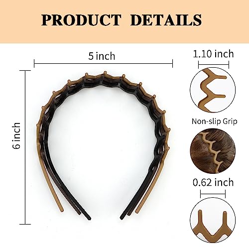 Zig Zag Headbands Set of 3 Non-Slip Hair Combs Black