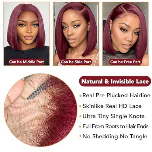 14 Inch 99j Bob Wig Human Hair 13x4 Lace Front Wigs Human Hair For Black Women 180 Density Pre Plucked With Baby Hair