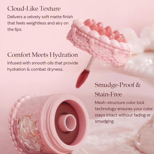 Flower Knows Strawberry Cupid Cake Lip Cream,Long Lasting Dusty Rose Matte Lipstick,Hydrating Lip Stain,Transfer & Smudge-Proof Velvet Liquid Lipstick for Girls&Women,0.17 Fl Oz(V04 Meredith)