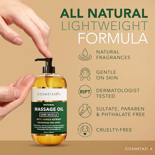 Cosmetasa Peppermint-Arnica Massage Oil - 8.8 oz, Warming, Unscented Variant