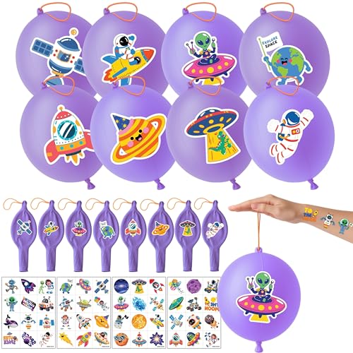 72-Piece Space Party Favors Set | Temporary Tattoos & Punch Balloons