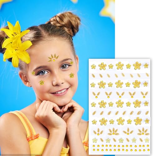 Flower Face Tattoo Stickers - Self-Adhesive Rhinestones