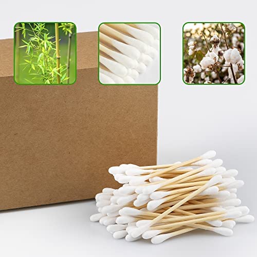 FOVURTE Bamboo Cotton Swabs 400 count, Organic Q Tips Cotton Swab, Natural Wooden Cotton Buds for Ears, Double Round Tipped Ear Sticks, Qtip for Ears, Travel, Makeup Remover
