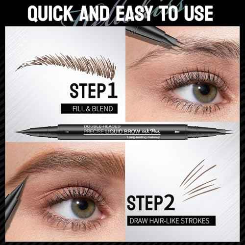 Eyebrow Pencil, 2-in-1 Dual Ended Microblading Eyebrow Pen with 2-Fork-Tip Microblade Eye Brow Pencils for Women Long-lasting & Waterproof Makeup Tool Dark Brown