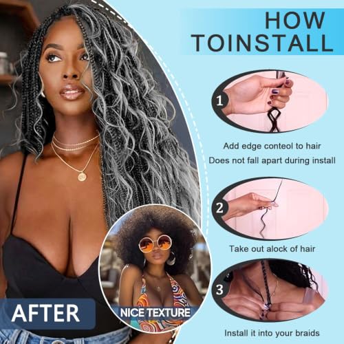 Salt and Pepper Human Hair for Boho Braids - 24 Inch Deep Wave