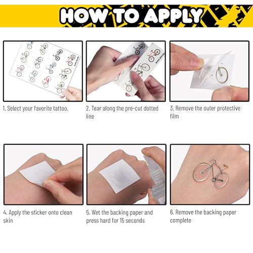 96 Bike Temporary Tattoos - Bicycle Stickers for Kids & Adults