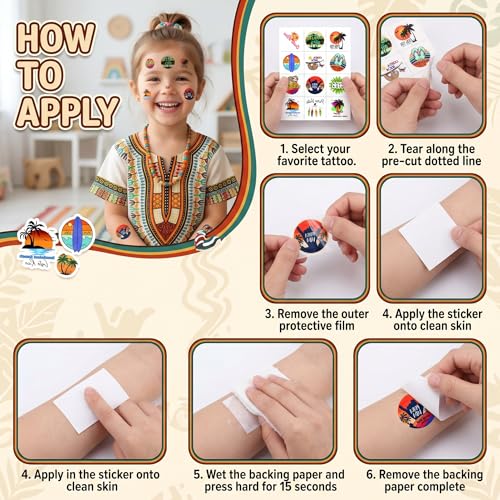 96 Tropical Temporary Tattoos - Costa Rica Party Favors