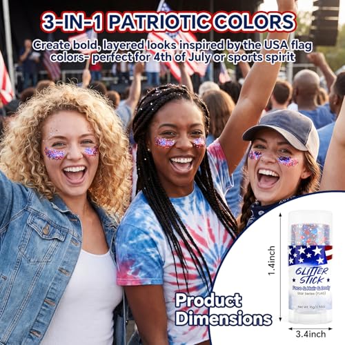 Flag Variation Patriotic Glitter Stick for Face & Body - 4th July, Independence Day, US Soccer Support