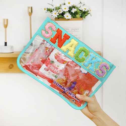 DYSHAYEN Chenille Letter Clear Zipper Pouch for Travel,Nylon Clear Cosmetic Bag,Makeup Travel Bag for Women Girls 11.8 Inches x 8.2 Inches