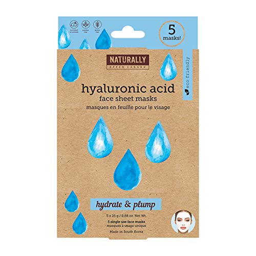 Naturally - Hydrating Hyaluronic Acid Sheet Mask for Dry Skin ? Deep Moisturizing & Soothing Spa Facial Treatment, Hydrating Face Mask Set, 5 Sheet Masks Included