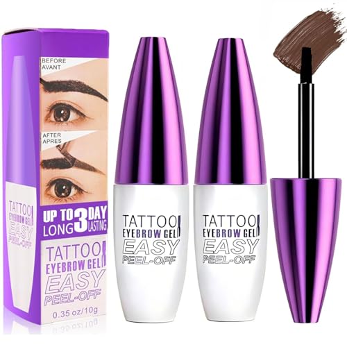 2 Pack Peel Off Eyebrow Gel Tattoo - Waterproof, Dark Brown