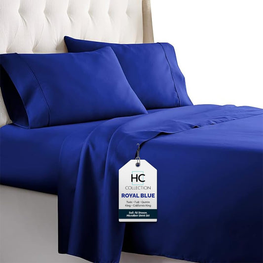 Twin Sheets Set, 3 pc Bed Sheets & Pillowcase Set - Machine Washable for Easy Care - Soft & Breathable All Season Microfiber Sheets with Deep Pockets - Royal Blue