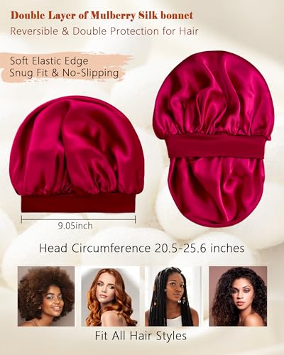 Choshion Set of 2 Mulberry Silk Sleep Bonnet for Women - Reversible, Premium Hair Protection
