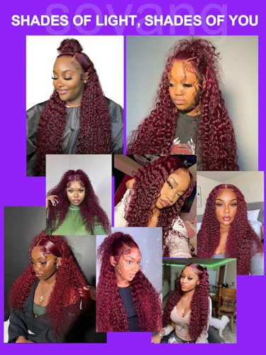 Black Cherry 360 Glueless Wig Human Hair 22 Inch Water Wave