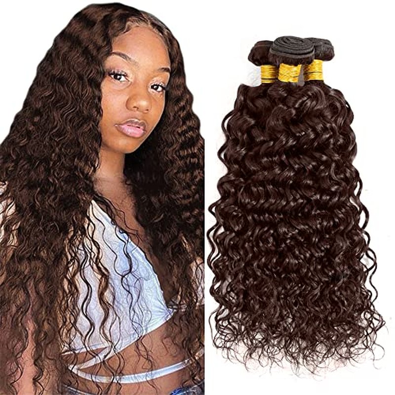 #4 Brown Water Wave Human Hair Bundles 20 22 24 inch