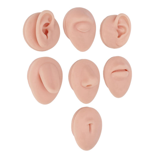 Soft Silicone Flexible Model Body Part, Silicone Nose Tongue Mouth Eye Navel Ear Model Fake Ear with 2 Base for Piercing Practice Acupuncture and Jewelry Display Teaching Tool (Medium Fleshcolor)