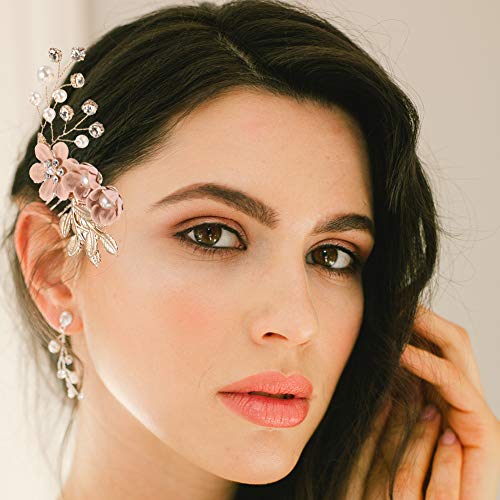 4Pcs Rose Gold Wedding Hair Combs with Pearl Crystals